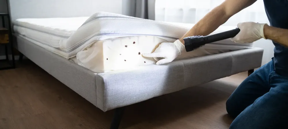 exterminator inspecting for bed bugs