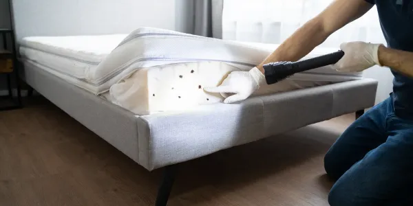 exterminator inspecting for bed bugs